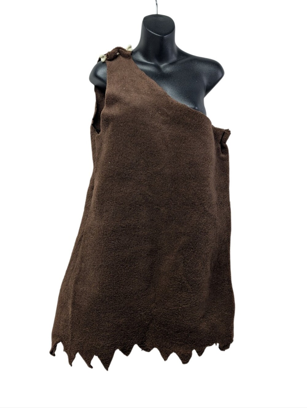 Womens Brown Caveman One Shoulder Sleeveless Faux Fur Bone Button Costume L - Picture 1 of 6